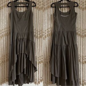 Y2K Hi Lo Ruffle Hem Studded Taupe Boho Grunge Fairy Utility Sleeveless Dress